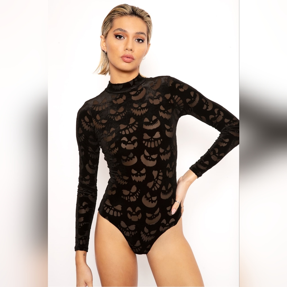 Burned Velvet Jack O Lantern Long Sleeve Bodysuit - Limited NWT